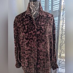 Vintage, Velvety, Burnout Floral Blouse Autumn Vibes